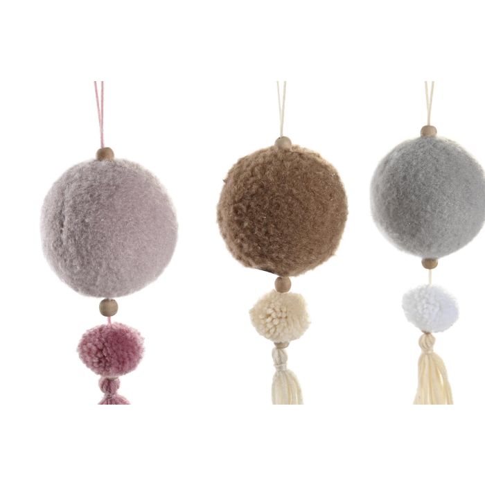 DKD Home Decor Decoración Colgante Navidad Bola Fantasía Poliéster Marrón Gris Surtido 8x22x8 cm (12 Unidades) 1