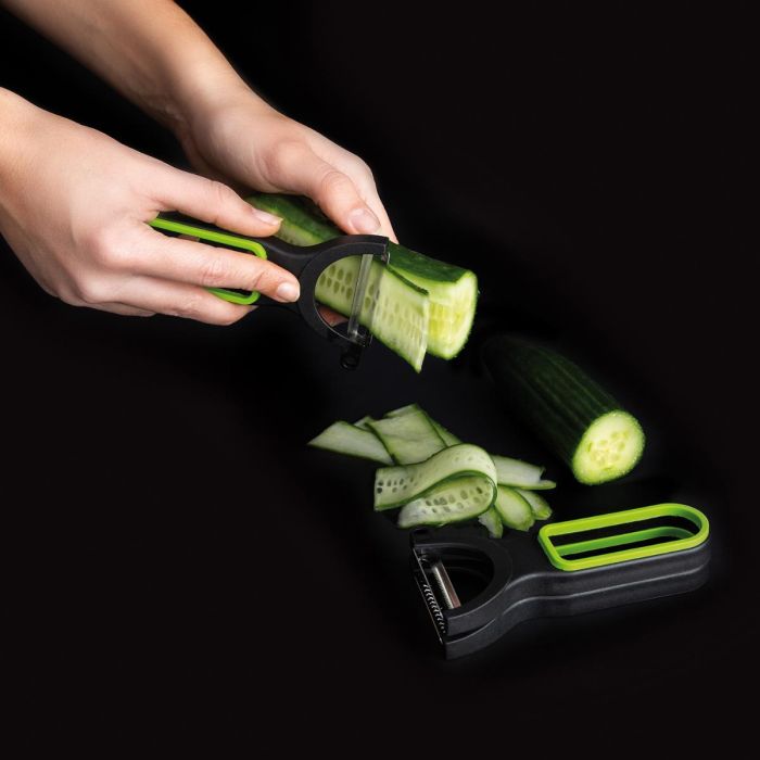 Quid Set de 3 Peladores de Cocina Veggy Verde de Metal 19x10x5 cm Apto Lavavajillas 3