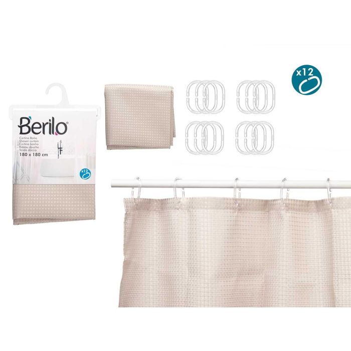Berilo Cortina de Baño Poliester Beige Puntos 180 x 180 cm (Set de 12)