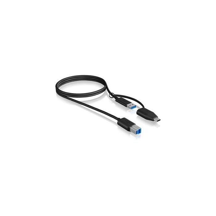 USB-A > USB-B (ST-ST) 1m + USB-A > USB-C (BU-ST) Adapter ICY BOX Black 2