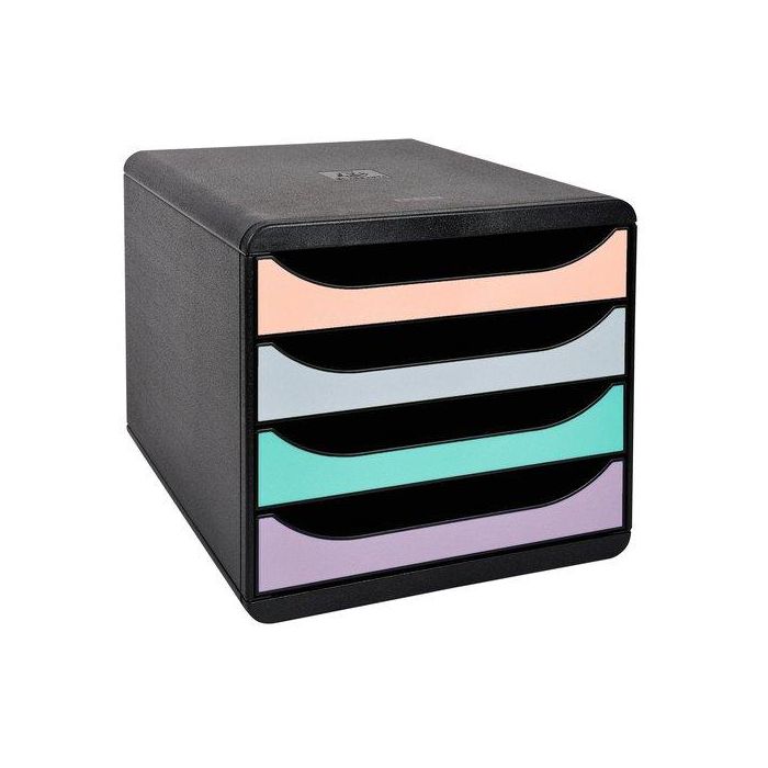 Exacompta Fichero cajones de sobremesa Big-Box Aquarel, 4 cajones, colores pastel glossy, para documentos A4+