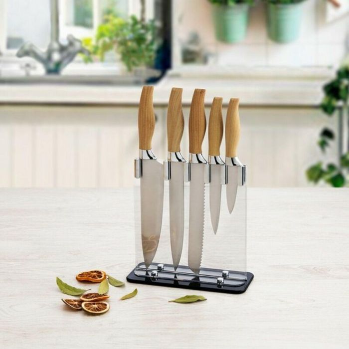 Juego de Cuchillos de Cocina y Soporte Quid Baobab (5 pcs) Marrón Metal 1