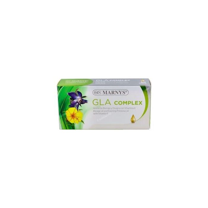 MARNYS GLA Complex con Aceite de Borraja, Onagra y Vitamina E - 60 Perlas de Primera Presión en Frío