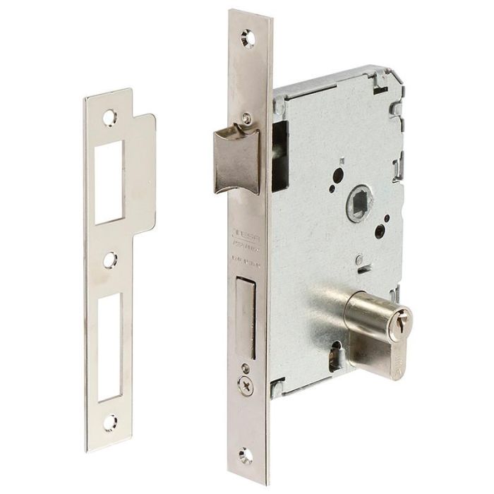 Tesa 2010P/60/Hn Cerradura de Embutir para Puertas Madera Distancia Ejes 47mm Entrada 60mm Niquelada Reversible Cilindro TE5 3 Llaves