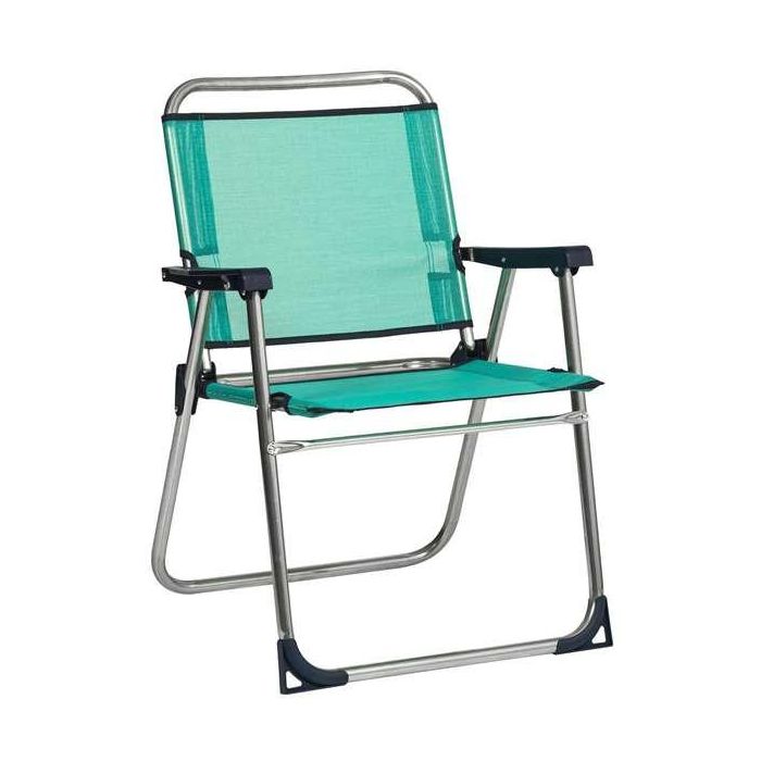 Silla playa aluminio fija con respaldo bajo color verde 57x78x57 cm Silla playa aluminio fija con respaldo bajo color verde 57x78x57 cm