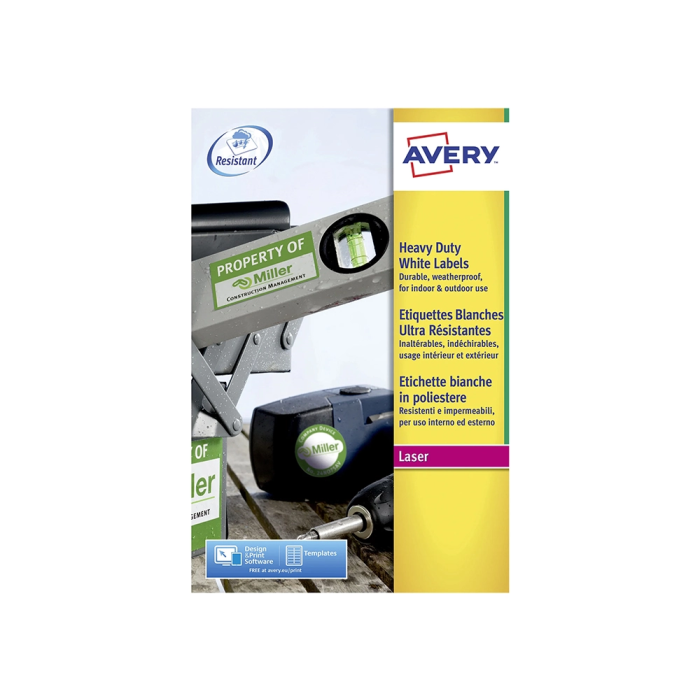 Avery Etiquetas Adhesivas Poliester Blancas 210x297 mm Resistentes Laser Pack 20 Unidades 1