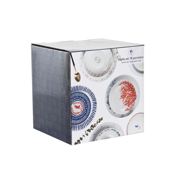 DKD Home Decor Vajilla completa de Porcelana estilo Scandi en Rosa y Blanco, Set de 18 Piezas, Apta para Microondas y Lavavajillas 4