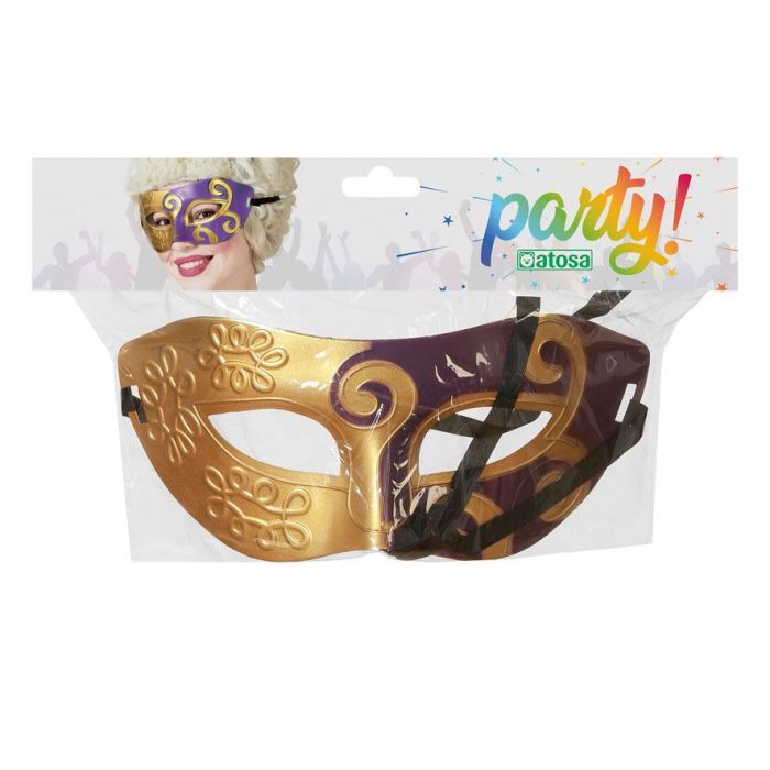 Antifaz Morado y Dorado con Relieves para Eventos Temáticos - Complemento Elegante para Disfraces 1