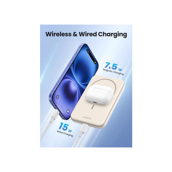 UGREEN 25207 Batería Externa 5000 mAh Cargador Inalámbrico Magnético PD15W USB-C Negro 4