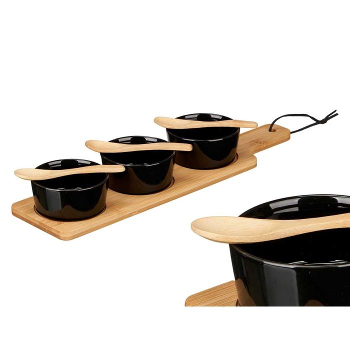Set 3 Bol Ceramica Negra Cuchara Y Bandeja Bambu Kinvara 39X6CM (12 Unidades) 3 Set 3 Bol Ceramica Negra Cuchara Y Bandeja Bambu Kinvara 39X6CM (12 Unidades) 3