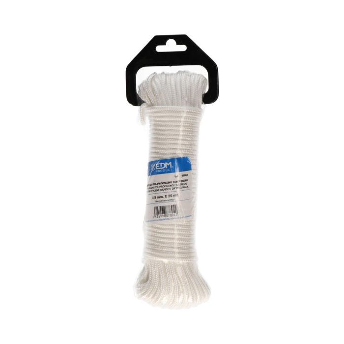 Edm Cordón trenzado polipropileno para tendedero, 4.5 mm x 25 m, blanco - Camping, náutica, resistente 205 kg 1 Edm Cordón trenzado polipropileno para tendedero, 4.5 mm x 25 m, blanco - Camping, náutica, resistente 205 kg 1