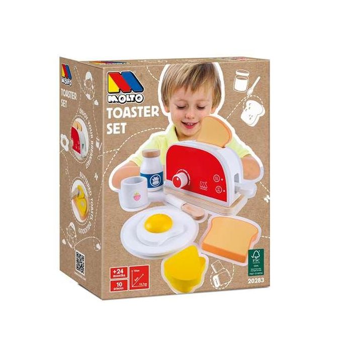 Molto Tostadora de Madera con 9 Accesorios, Juego de Cocina para Niños, 26.50x20x12 cm Molto Tostadora de Madera con 9 Accesorios, Juego de Cocina para Niños, 26.50x20x12 cm