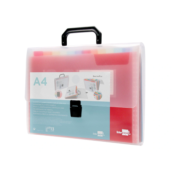 Liderpapel Carpeta Clasificador Fuelle 45134 Polipropileno A4 Transparente Spectrafile 13 Departamentos 2