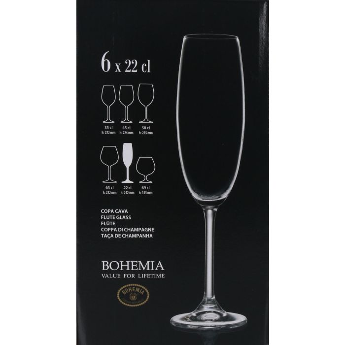 Bohemia Set 6 Copas Champagne 220cc Colección Clara (4 Cajas)