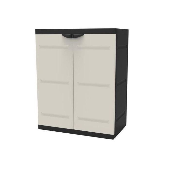 TITANIO PLASTIKEN Armario bajo 2 puertas con estantes A70 x P44 x H88 cm Beige y Negro Gama TITANIO Interior / Exterior 1