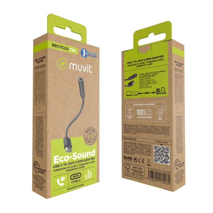 muvit for change adaptador Tipo C a Jack 3.5mm negro 2