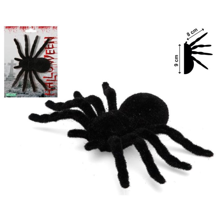 Araña Falsa Negra 9 cm para Decoración de Halloween. Crea atmósferas escalofriantes en fiestas temáticas del terror.