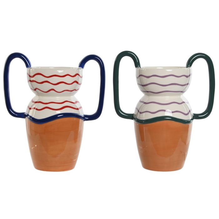 Jarron Scandi DKD Home Decor Terracota Blanco 12.6 x 23.5 x 20.7 cm (6 Unidades)