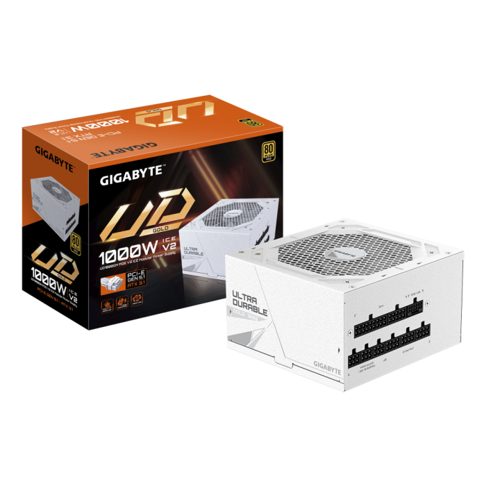 GIGABYTE UD1000GM PG5 V2 ICE Fuente de Alimentación 1000W 80 PLUS Gold ATX 3.1 Modular Color Blanco