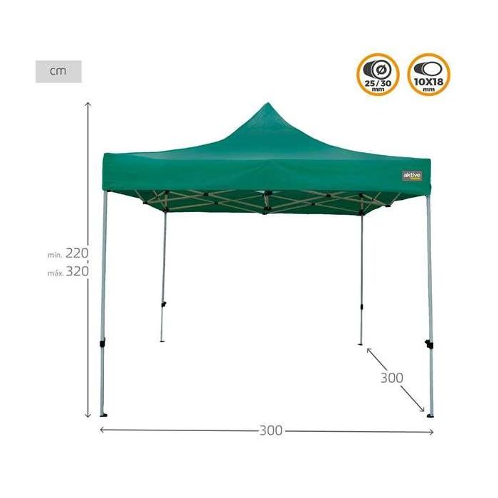 Cenador Aktive Plegable Altura ajustable Acero Poliéster 420D Oxford Verde 300 x 320 x 300 cm 7