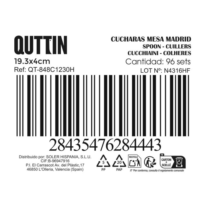 Set de 3 Cucharas de Mesa Madrid 2mm - Inde (12 Cajas) 2 Set de 3 Cucharas de Mesa Madrid 2mm - Inde (12 Cajas) 2