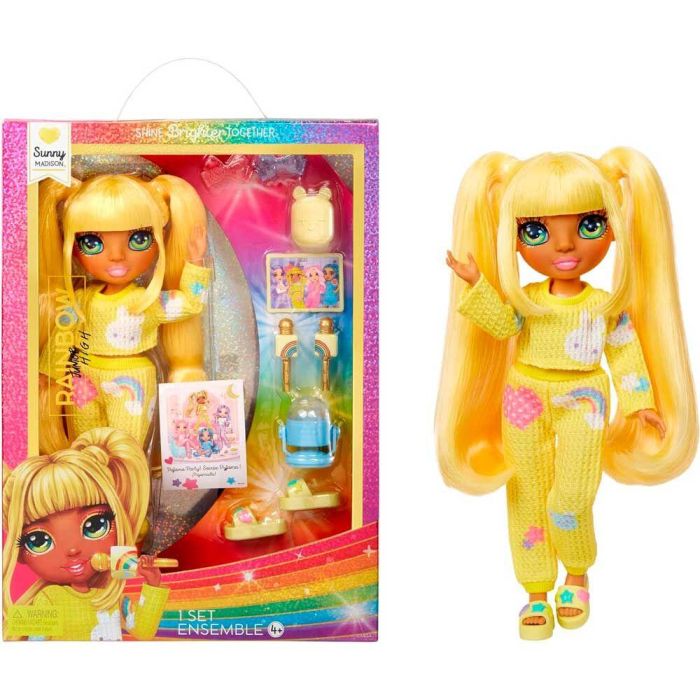 Rainbow High LIT0035051503682 Muñeca de Moda Articulada Junior High Pyjama Party Sunny (Amarillo) 22 cm con Accesorios 2