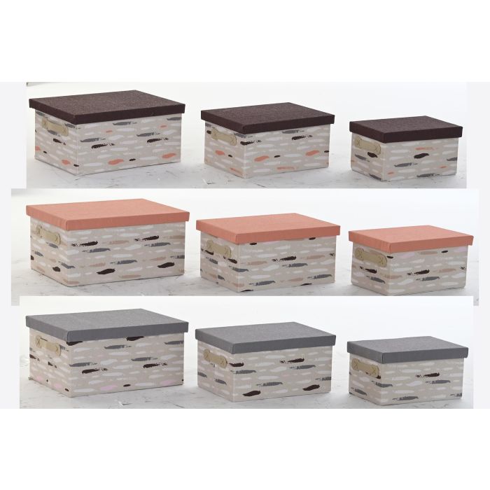 DKD Home Decor Caja Basicos Gris Burdeos Poliester 30 x 20 x 40 cm Set de 3