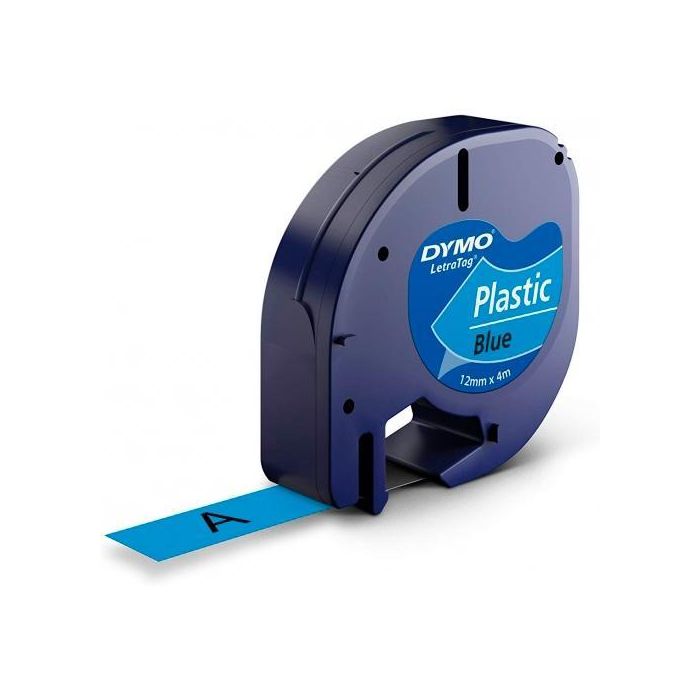Dymo 91205 Cinta Negro Sobre Azul, 12 mmx4M, Plástico para Rotuladora Letratag