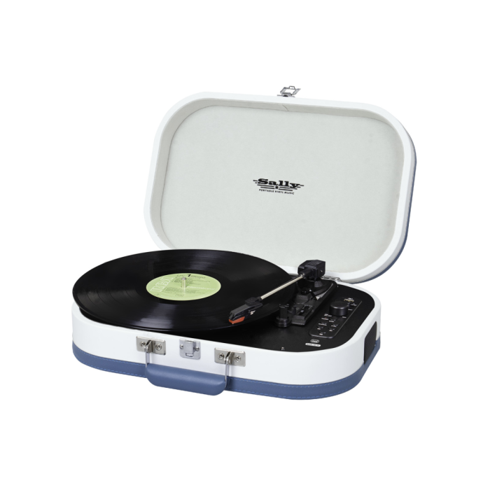 Trevi TT 1020 BT Tocadiscos Semiautomático de Tracción Directa con USB MP3, 2 Altavoces Integrados y 3 Velocidades (33/45/78 RPM) Azul/Blanco