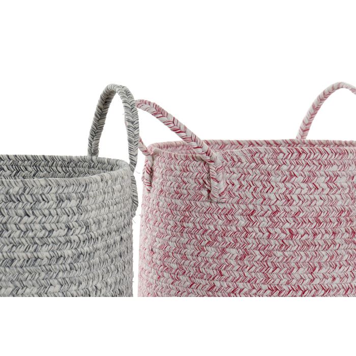 DKD Home Decor Cesta Infantil Rosa Gris Algodón 26 x 26 x 28 cm (4 Unidades) 1
