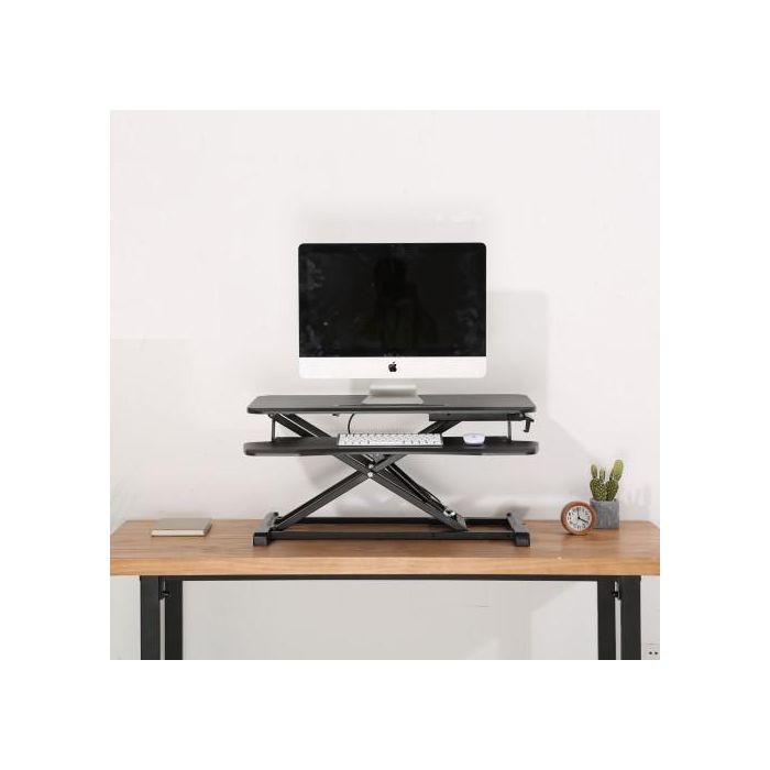 Ewent EW1545 Estación de Trabajo Ajustable Sentado/De Pie con Resorte de Gas, Elevación 11-50.5cm, Superficie 80x40cm, Bandeja Teclado, Soporte Tablet/Móvil, Negro 4