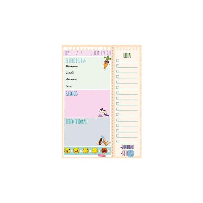 Finocam Planificador Diario Talkual A5 - Menús, Ejercicio y Tiempo Personal, 90 g/m2, 4 Diseños de Página