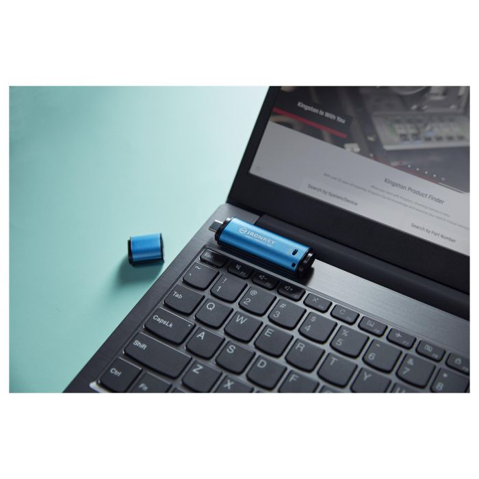 Kingston IronKey Vault Privacy 50C - Llavero USB-C 256GB, Cifrado Hardware AES-256, FIPS 197, Resistente Agua IPX8, 230 MB/s - Negro/Azul 7