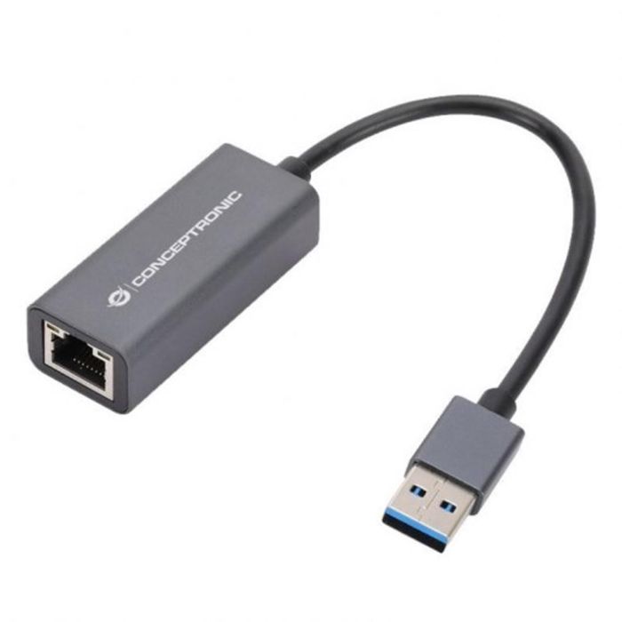 Conceptronic Adaptador USB 3.2 Gen 1 (3.1 Gen 1) a RJ45 Gigabit Ethernet 10/100/1000Mbps para PC/Portátil con Carcasa de Aluminio