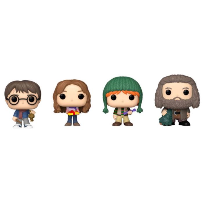 Funko 82706 Pocket Pop! Harry Potter Set de Llaveros de Navidad con 4 mini figuras: Harry, Hermione, Ron y Hagrid en Caja Árbol. 1