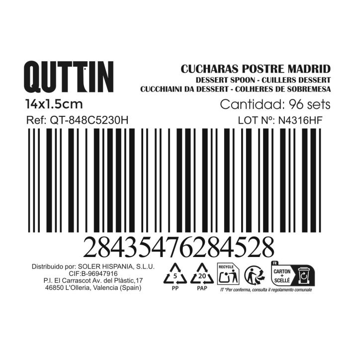 Set de 6 Cucharas Postre Madrid 1.5 mm - Inde (12 Cajas) 2 Set de 6 Cucharas Postre Madrid 1.5 mm - Inde (12 Cajas) 2