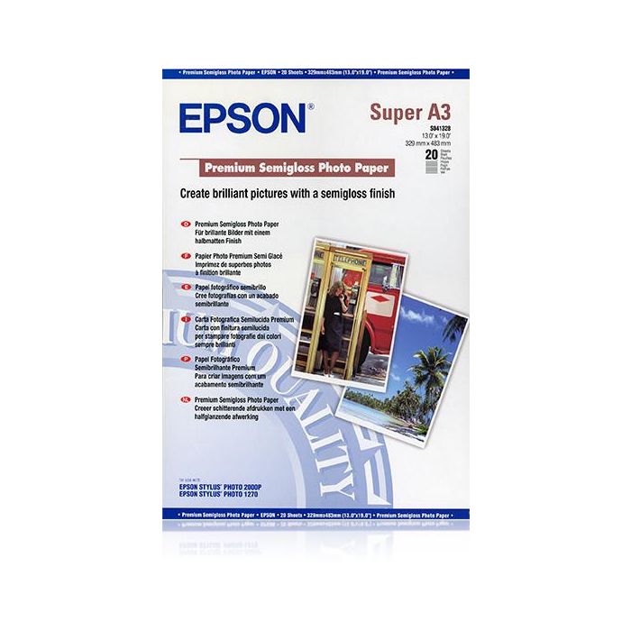Epson Papel Fotografico Semibrillo (Premium SemiGlossy Photo) A3+, 20 Hojas - 250g.