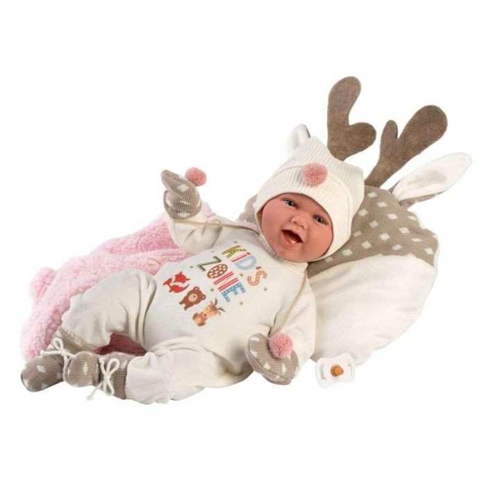Muñeco recien nacido mimi sonrisas con peto kids zone, chupete y cojin reno 40 cm cuerpo tela 2 Muñeco recien nacido mimi sonrisas con peto kids zone, chupete y cojin reno 40 cm cuerpo tela 2