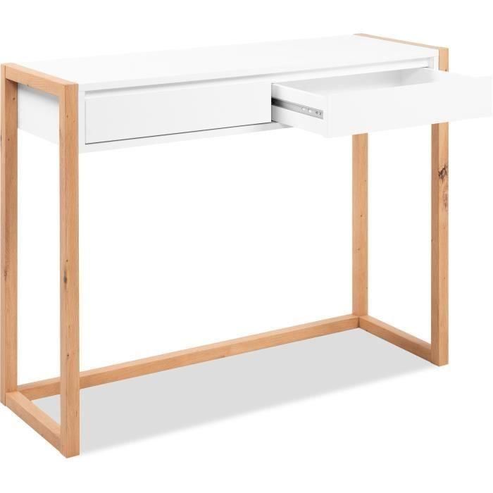 Escritorio consola - DENVER - Roble Artisan / Blanco - 2 cajones - 100 x 35 x 75 cm 5