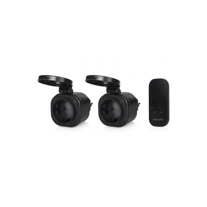 Smartwares SH4-99653 Set de Mini Enchufes para Exterior Inteligentes Negros Control Remoto y App IP44 3000W 2 Unidades