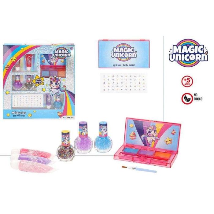 Set maquillaje unicornio con stickers uñas. 1