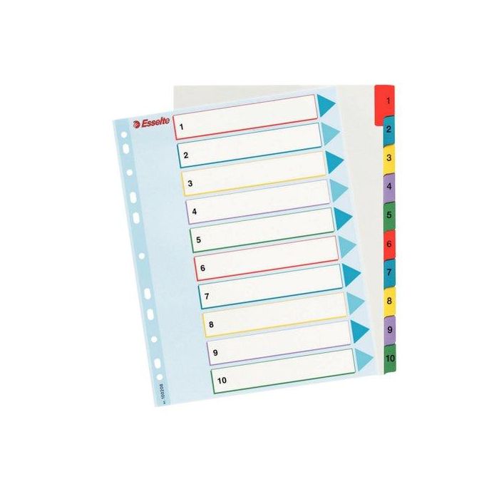 Indice Esselte Cartulina Mylar Borrable Numerico A4+ Pestañas 1-10 11 Taladros