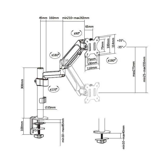 Equip Soporte de Mesa para Monitor VESA hasta 32 Pulgadas, Carga Máxima 9kg, Ajuste de Altura Resorte de Gas, Color Negro 7