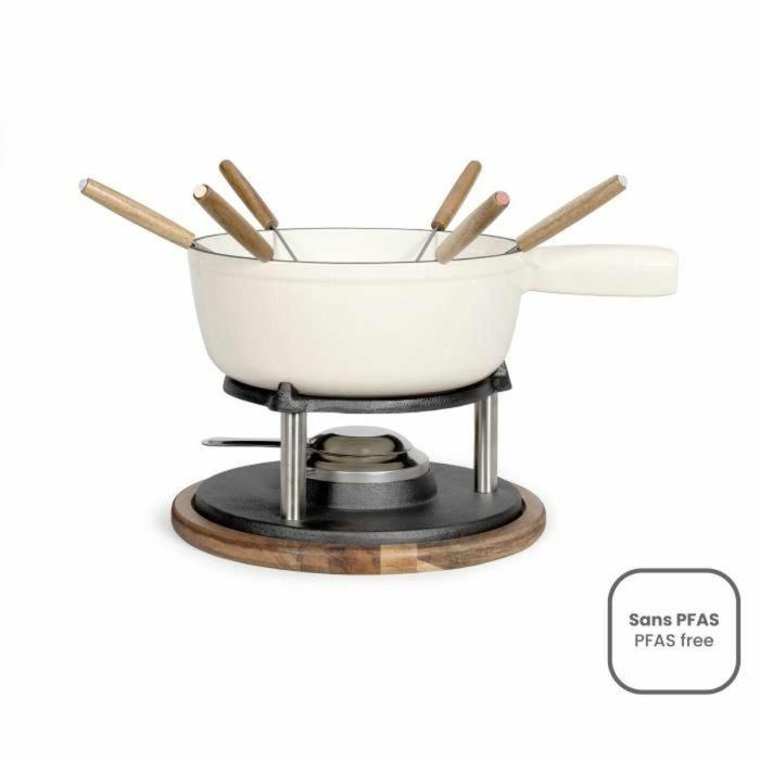 Livoo MEN426C Juego de Fondue Tradicional 2,6L para 6 Personas, Hierro Fundido Esmaltado, Apto para Todo Tipo de Fuegos, Incluye 6 Tenedores