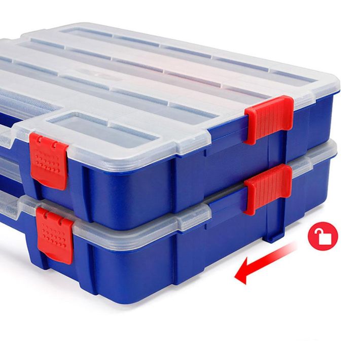Workpro Organizador Apilable con Tapa, 18 Divisiones, PP Transparente, 382x300x68mm, Azul y Rojo 6 Workpro Organizador Apilable con Tapa, 18 Divisiones, PP Transparente, 382x300x68mm, Azul y Rojo 6