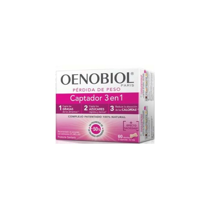 Oenobiol Captador 3 en 1 con Fibras 100% Naturales (Zanahoria, Avena, Manzana) para Grasas y Azúcares - 60 Cápsulas