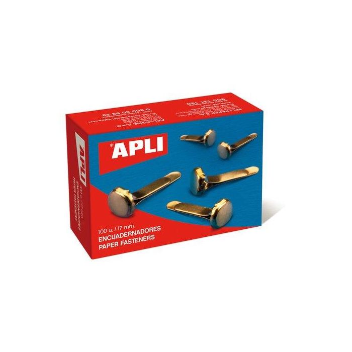 Apli Encuadernadores Metálicos Sin Arandela Dorados 17 mm - 100 Unidades