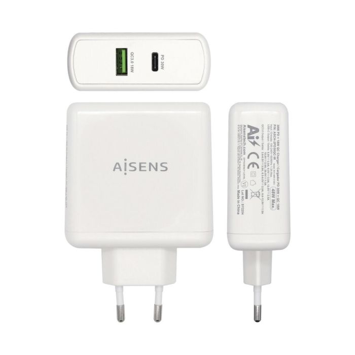 Cargador USB Pared Aisens ASCH-2PD30QC-W 48 W Blanco USB-C (1 unidad) 1