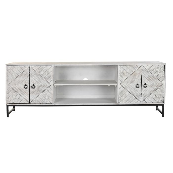 DKD Home Decor Mueble de TV con 4 Puertas y 1 Estantería, Madera de Mango y Metal, 180x40x60 cm, Blanco y Negro 5