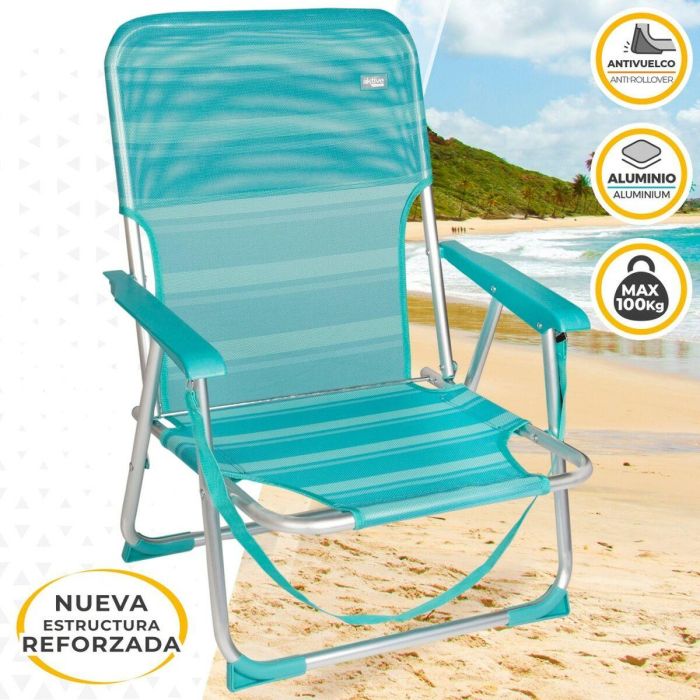 Silla de Playa Aktive Turquesa 44 x 72 x 35 cm Aluminio Plegable (4 Unidades) 5 Silla de Playa Aktive Turquesa 44 x 72 x 35 cm Aluminio Plegable (4 Unidades) 5